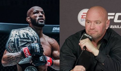 Demetrious Johnson (left); Dana White (right)