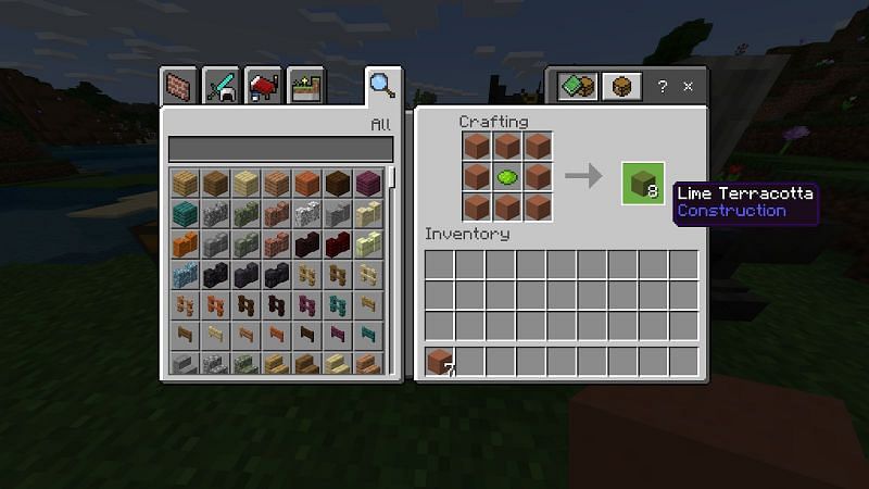 If you surround a piece of dye with 8 terracotta blocks you can stain those eight blocks with that specific color. 