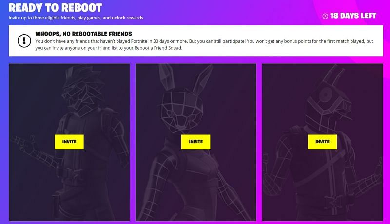 Select up to three friends to start the Fortnite Reboot-A-Friend event (Image via Fortnite, Epic Games)