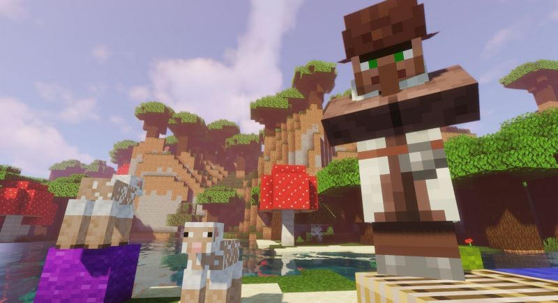 Shown: A Shepherd villager on Sheep Island (Image via Minecraft)