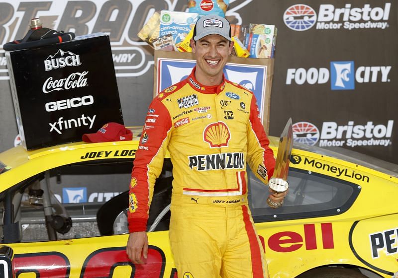 Joey Logano was all smiles after winning his first race of 2021 at Bristol. (Photo by Chris Graythen/Getty Images)