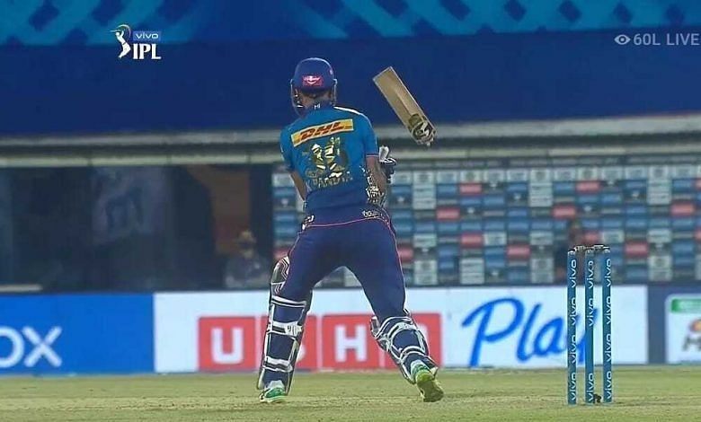 Krunal Pandya&#039;s bat was shattered in two pieces by Kyle Jamieson&#039;s yorker. (PC: Twitter)