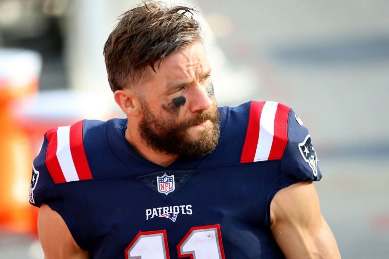 Julian Edelman looks on after a game against the Denver Broncos on Oct. 18, 2020.