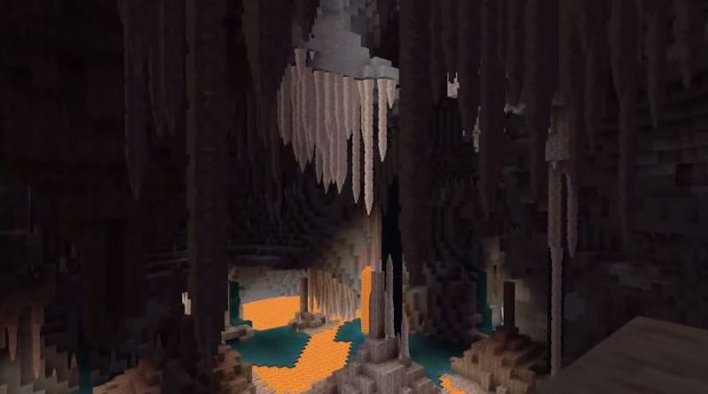 Shown: A haunting Dripstone Cave (Image via Mojang)