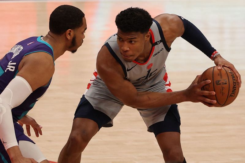 Rui Hachimura (R) in action.