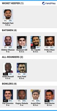 DC v KKR Fan2Play Team Tips