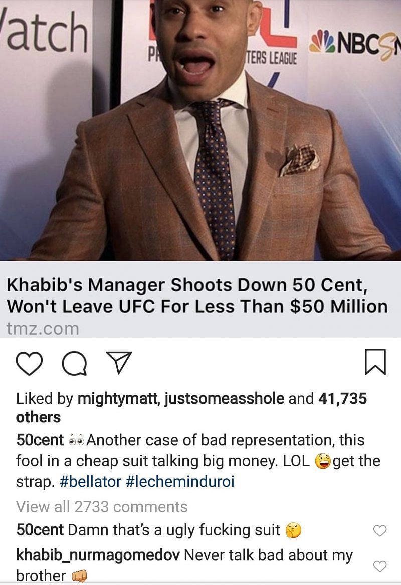 Khabib Nurmagomedov responds to 50 Cent after the rapper insulted Ali Abdelaziz
