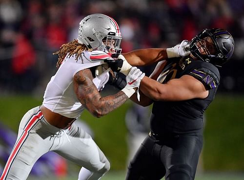 Northwestern Offensive Tackle Rashawn Slater held his own against elite big ten pass rushers like Ohio State's Chase Young in 2019.