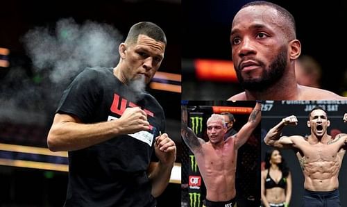 Nate Diaz (left); Leon Edwards (top right); Charles Oliveira (second from bottom right); Michael Chandler (bottom right)