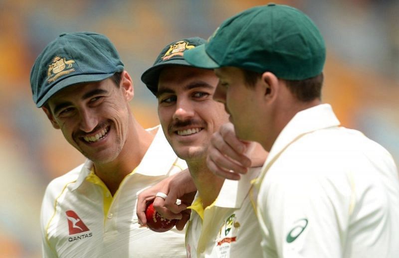 Australia&#039;s pace battery Mitchel Starc (L), Pat Cummins and Josh Hazlewood. (PC: cricket,com,au)