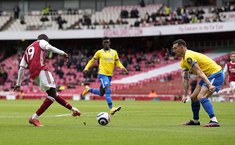 Nicolas Pepe scored both goals for Arsenal against Brighton