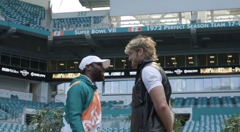 Logan Paul and Floyd Mayweather meeting for the first time (Image via YouTube)