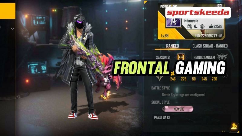 Frontal Gaming&#039;s Free Fire ID is 225009777