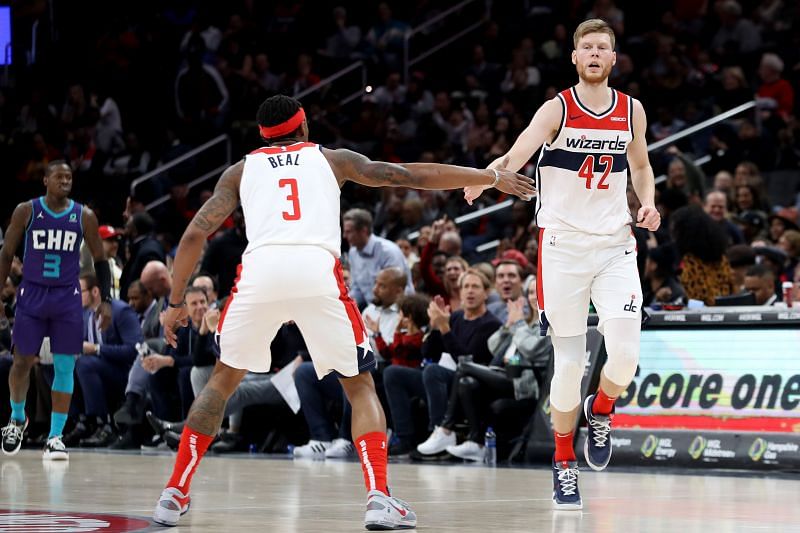 Bradley Beal and Davis Bertans of the Washington Wizards