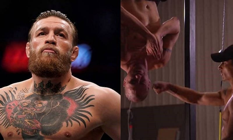 Conor McGregor (left) strongly criticized Joshua Fabia&#039;s upside-down training routine with Diego Sanchez (right)