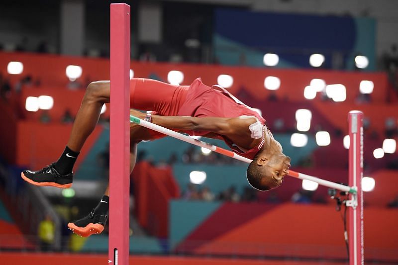 Mutaz Essa Barshim of Qatar in action in Men&#039;s High Jump final during the 2019 IAAF World Athletics Championships in Doha (Photo by Matthias Hangst/Getty Images)