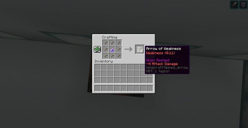 Making arrows of weakness (Image via Minecraft)