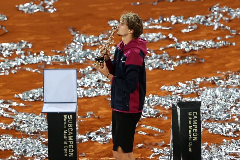 Alexander Zverev poses with the Madrid trophy