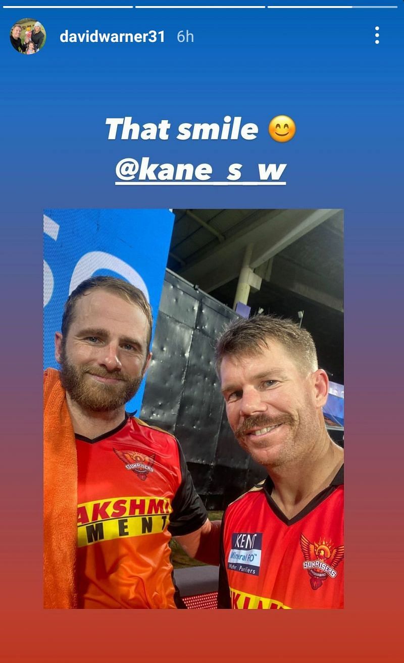 David Warner&#039;s Instagram story with Kane Williamson