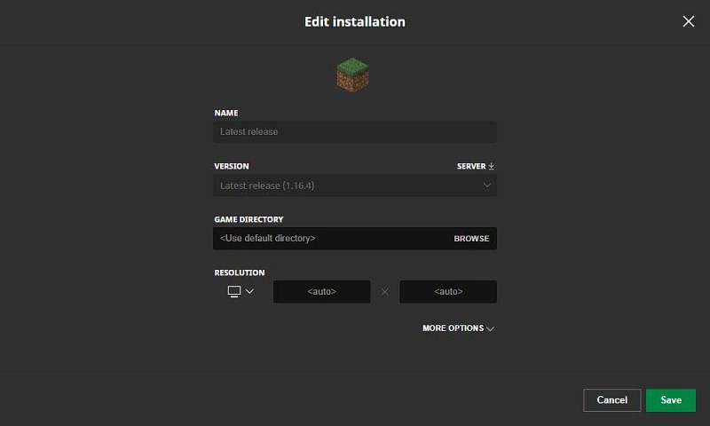 Installation settings page (Image via Minecraft Wiki)