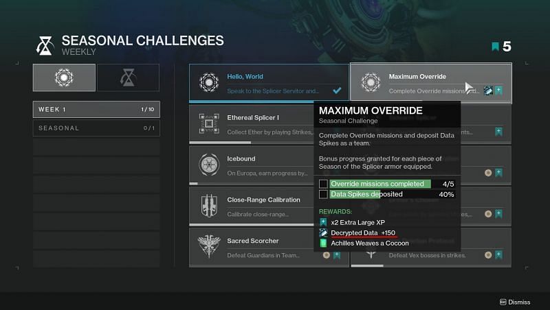 The seasonal quests reward guardians with decrypted data in Destiny 2. Image via Bungie.