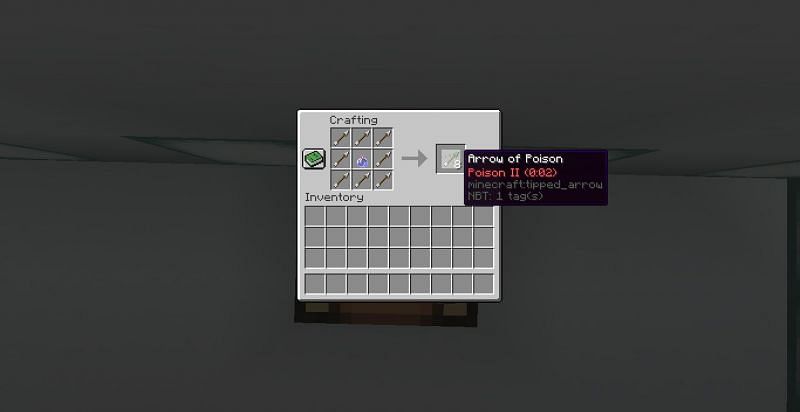 Eight arrows and a lingering poison potion makes eight poison arrows (Image via Minecraft)