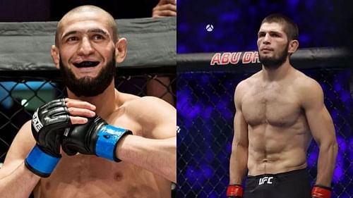 Khamzat Chimaev (left) and Khabib Nurmagomedov (right)