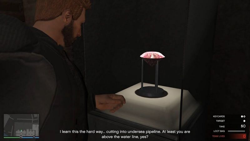 One of the rarest and most valuable loots present in GTA Online&#039;s Cayo Perico is the Pink Diamond (Image via IsuckAtDriving, YouTube)