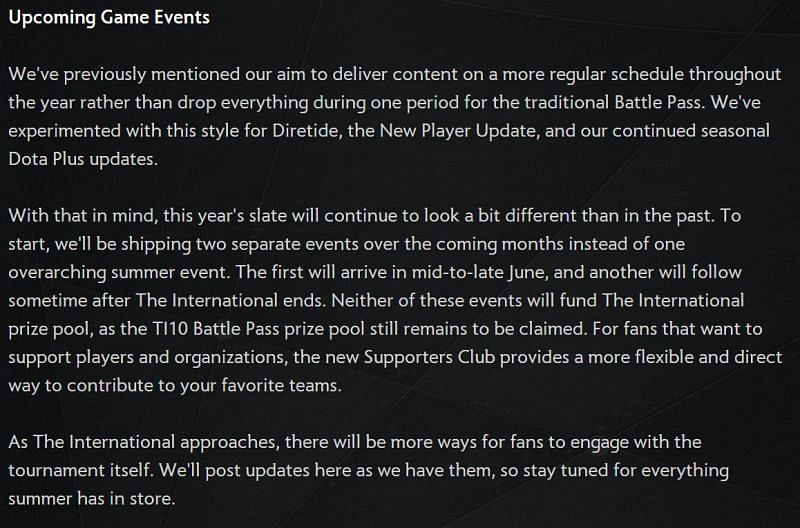 Valve&#039;s announcement regarding upcoming content (Image via Valve)
