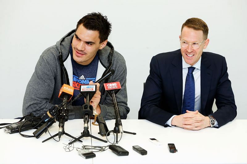 Steven Adams and General Manager Sam Presti of the OKC Thunder