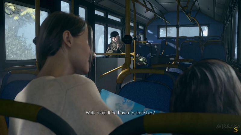 Rose overhearing the conversation on the bus (Image via YouTube, Shirrako)