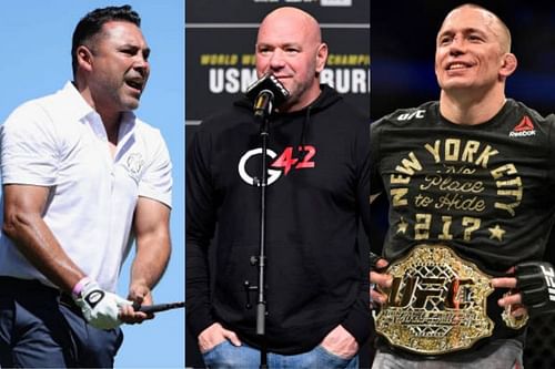 Oscar De La Hoya (left); Dana White (center); Georges St-Pierre(right).