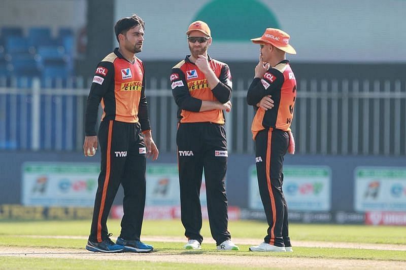 Rashid Khan, Kane Williamson and David Warner. Pic: IPLT20.COM