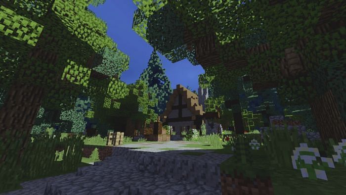Lighting and leaves in Evo Shader (Image via MCPEDL)