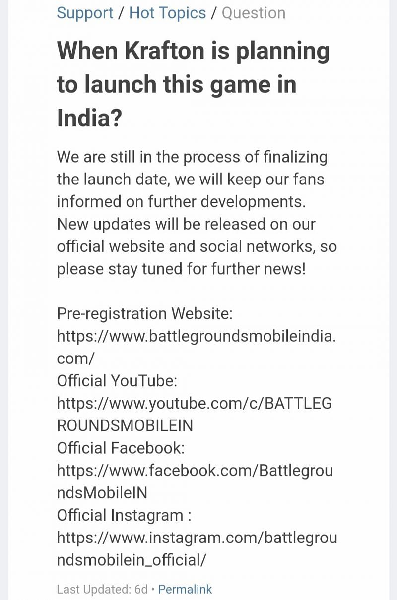 Krafton&#039;s response to gamers (Image via Battlegrounds Mobile India)