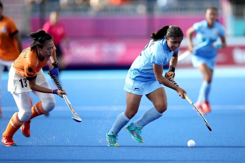 A file photo of India&#039;s Neha Goyal (right) at the Commonwealth Games