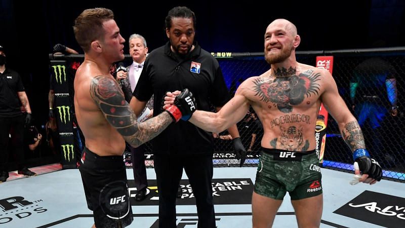 Dustin Poirier and Conor McGregor at UFC 257