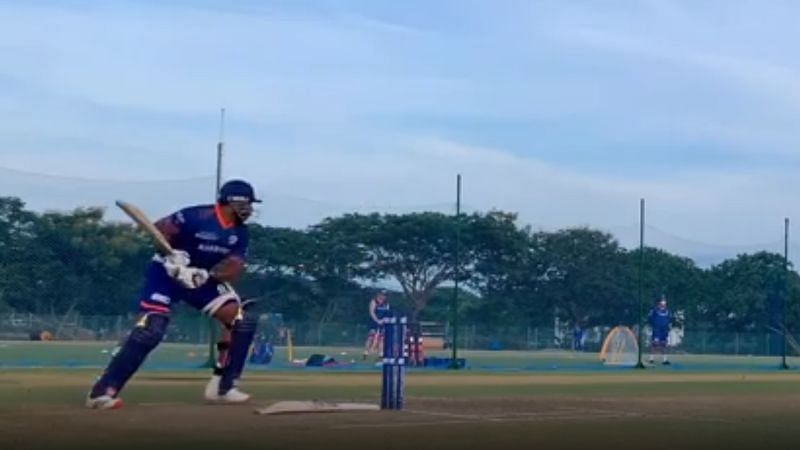 Kieron Pollard&#039;s unique batting stance. Pic: MI/ Instagram