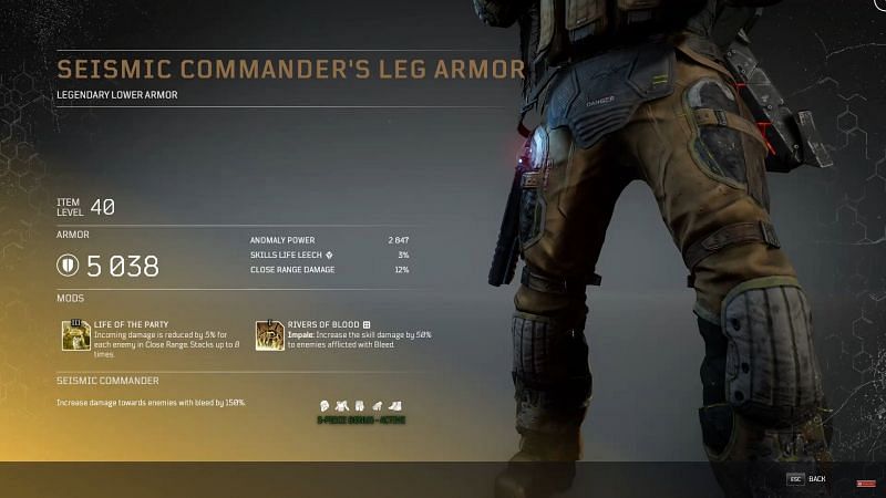 Seismic Commander Leg Armour (Image via YouTube, Tons of Damage)