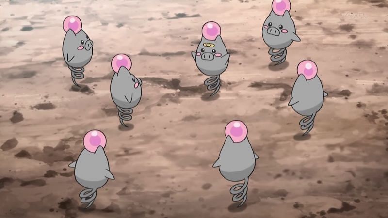 A group of Spoink in the anime (Image via The Pokemon Company)