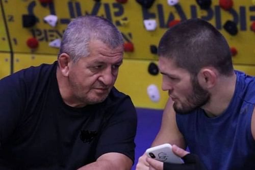 Khabib Nurmagomedov with his father, Abdulmanap Nurmagomedov.