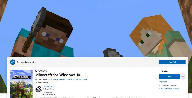 An example of the Windows Store download page for the Free Trial version (Image via Microsoft)