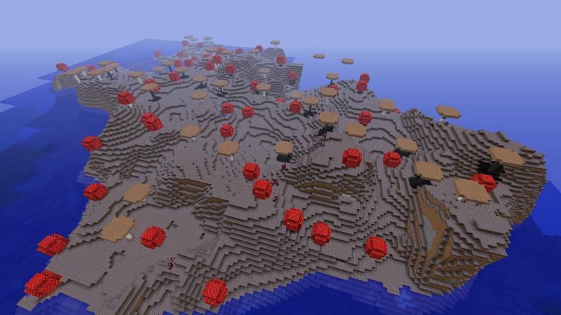 A mushroom field biome with dozens of huge mushrooms (Image via minecraftforum)