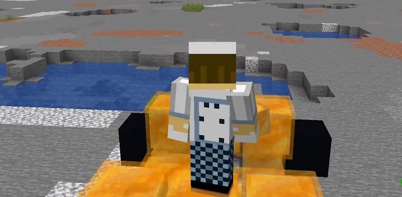 A Minecraft player riding on his brand new car (Image via NCPicker on Youtube)