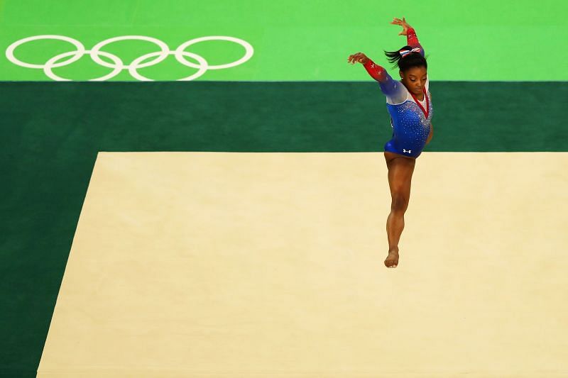 Simone Biles in action at the 2016 Rio Olympics
