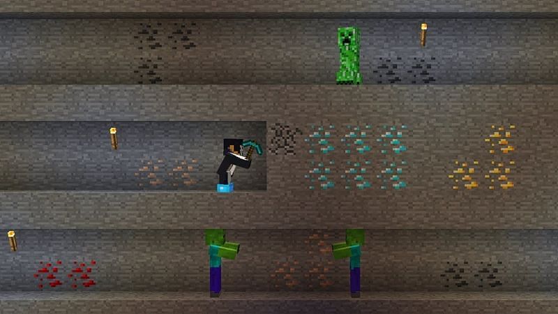 Mining in Minecraft is one of the best essential tasks that also gives a lot of XP (Image via Minecraft)
