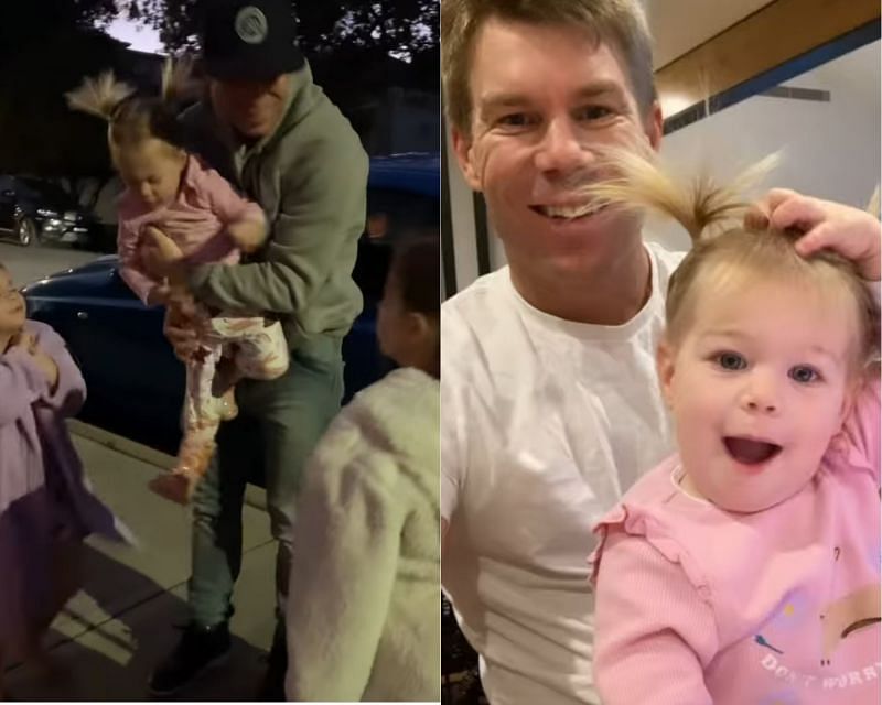 David Warner with his daughters after returning from IPL 2021.