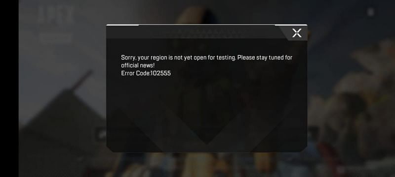 An error message is displayed to Indian players when they try to play the Apex Legends Mobile beta