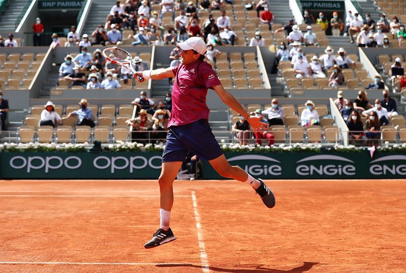 Dominic Thiem in action at the 2021 French Open