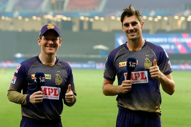 KKR will be dealt a massive blow with the absence of skipper Eoin Morgan (L) and Pat Cummins (R) [Credits: IPL]